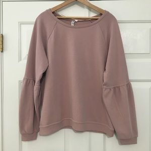 Dusty Rose top, puff sleeves, crew neck,women’s XL